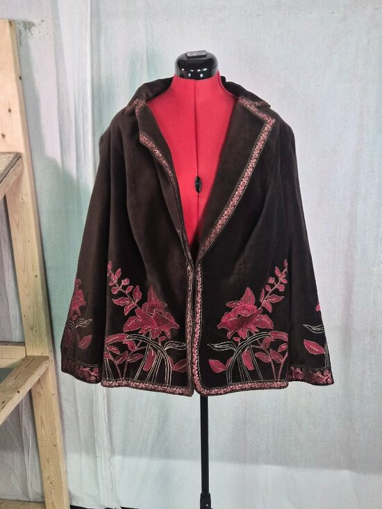 Nygard Collection Jackets & Blazers - Nygard Collection Brown Embroidered Velvet Johnny Jacket Blazer Floral Trim 24